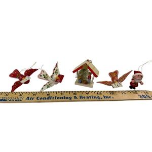 Set of 5 Vintage Hygge Wooden Christmas Ornaments Manger Natvity Birds Santa‎